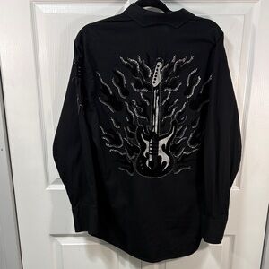 Panhandle Slim Brooks and Du Guitar & Flame Embellishment button down shirt